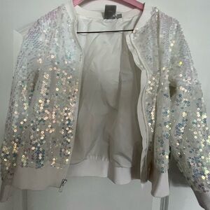 Sparkling Sequin White Bomber Jacket for Kids